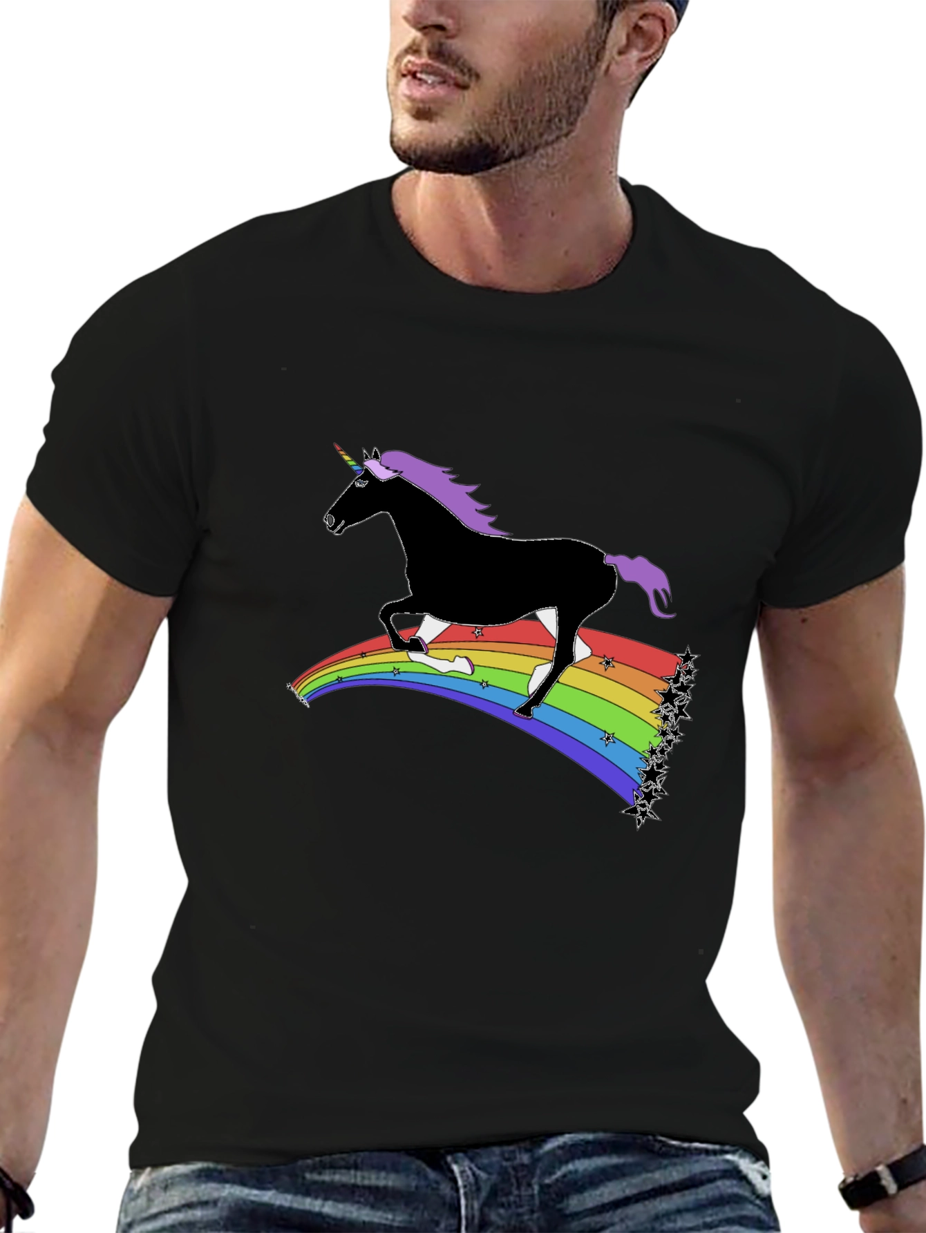 Rainbow Unicorn T-Shirt - Black