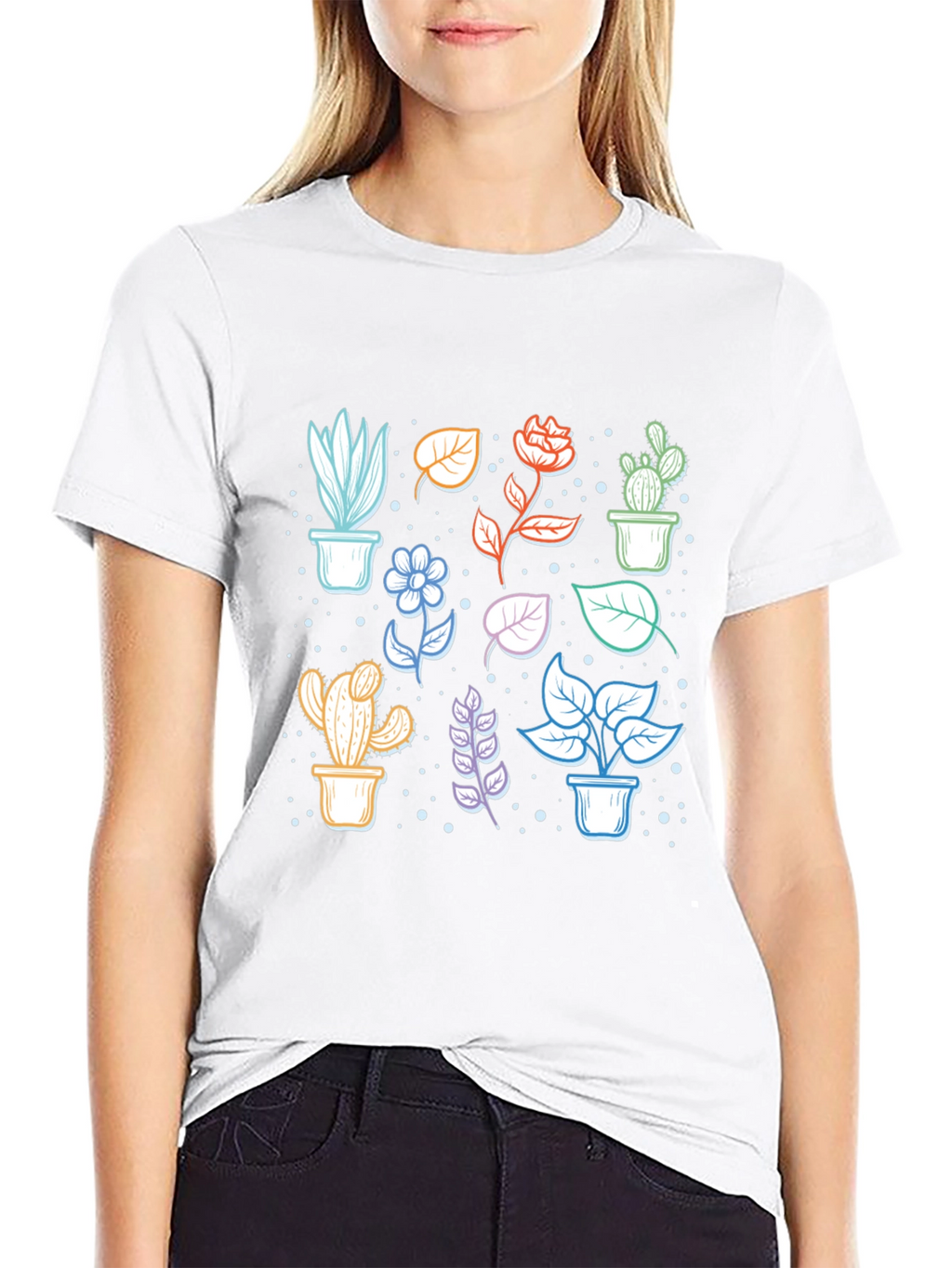 Botanical Plant Print Black T-Shirt