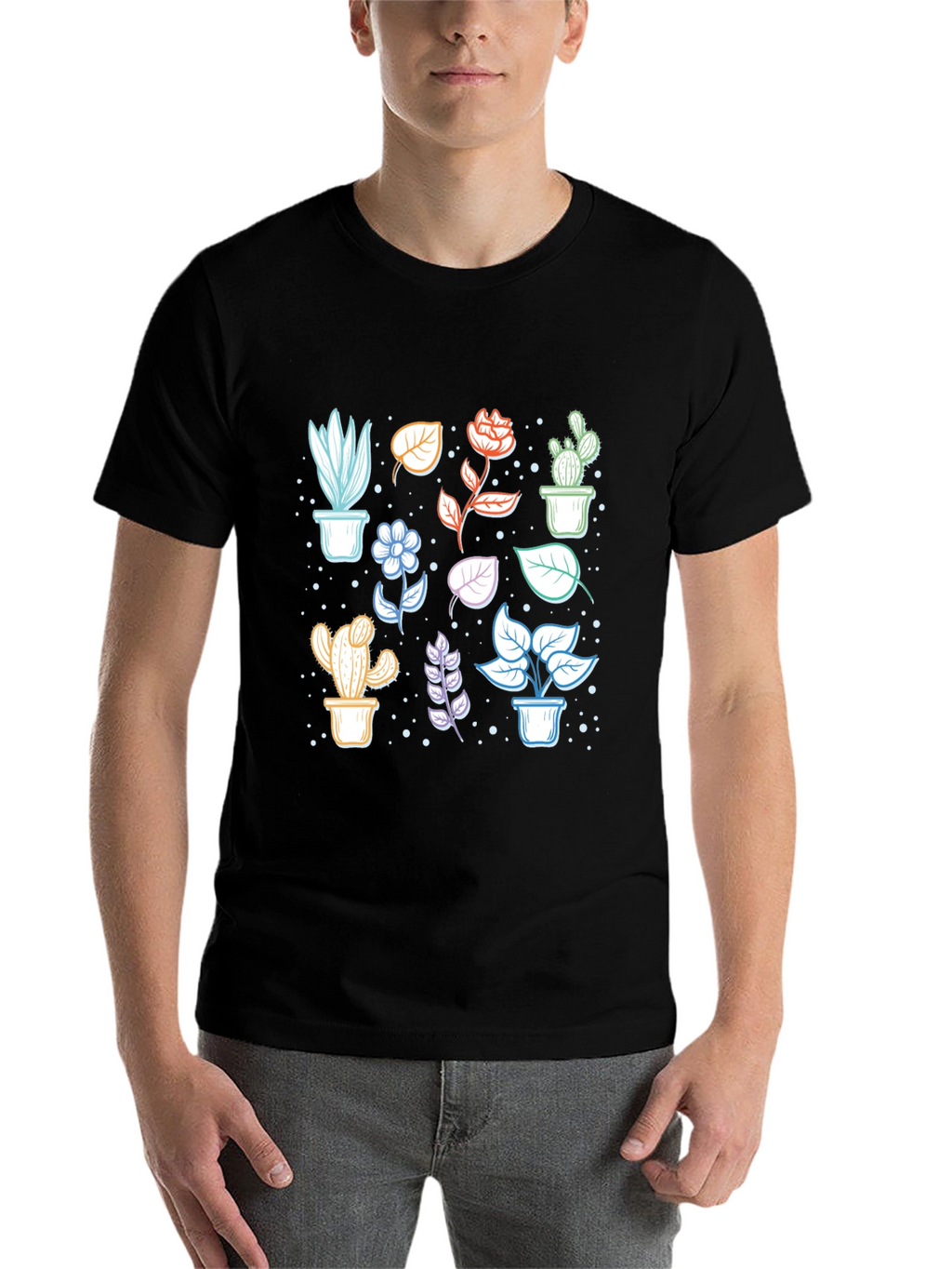 Botanical Plant Print Black T-Shirt