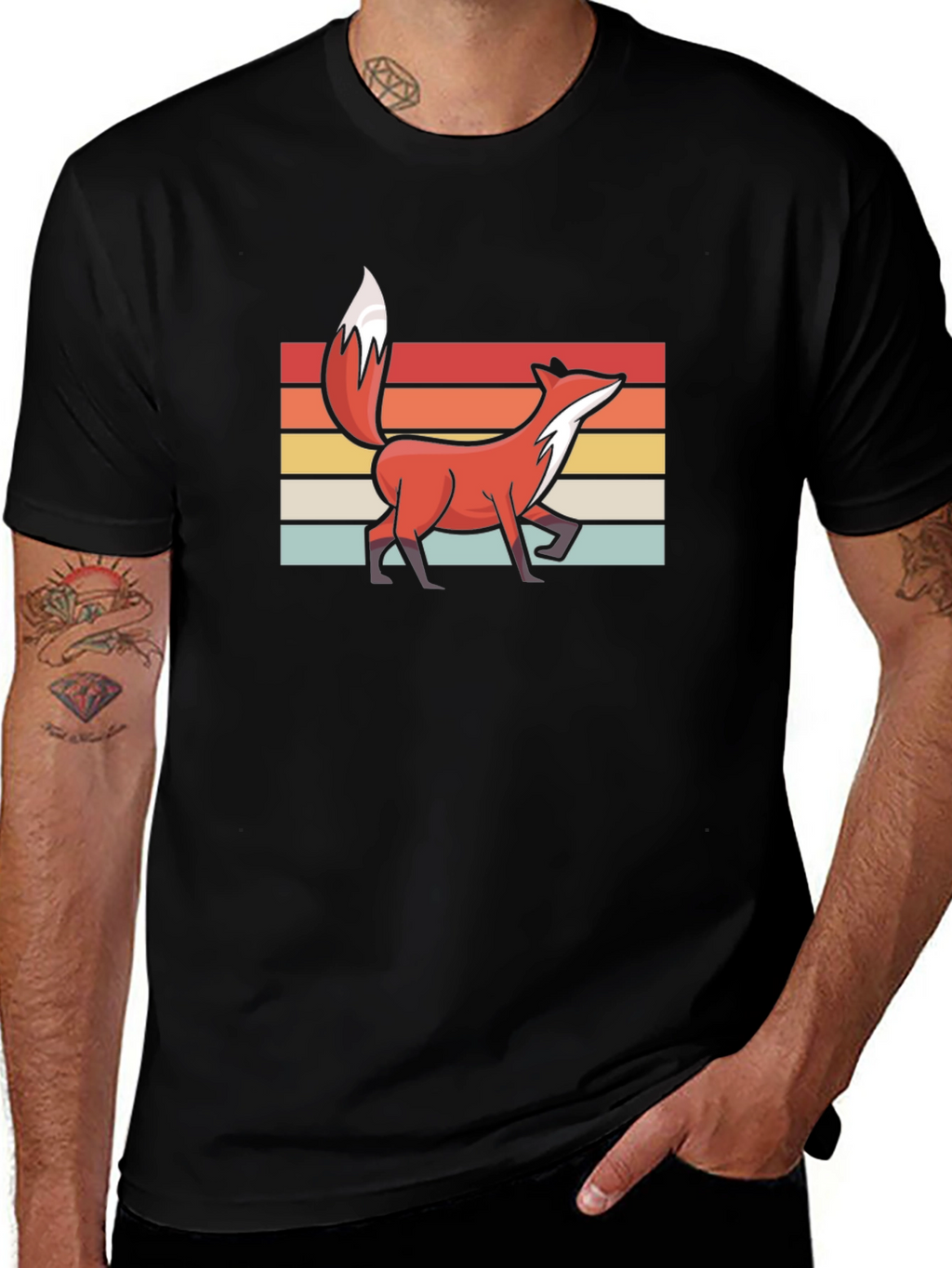 Retro Fox Graphic Tee - Stylish Black T-Shirt
