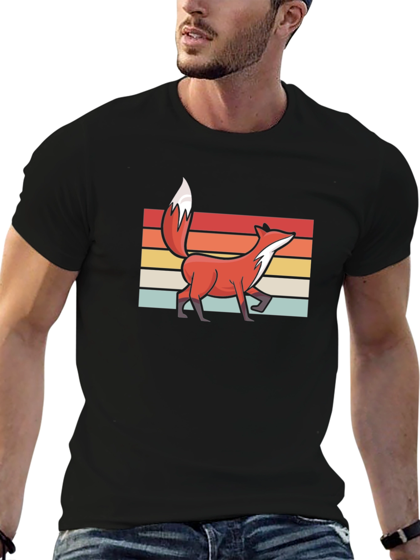 Retro Fox Graphic Tee - Stylish Black T-Shirt