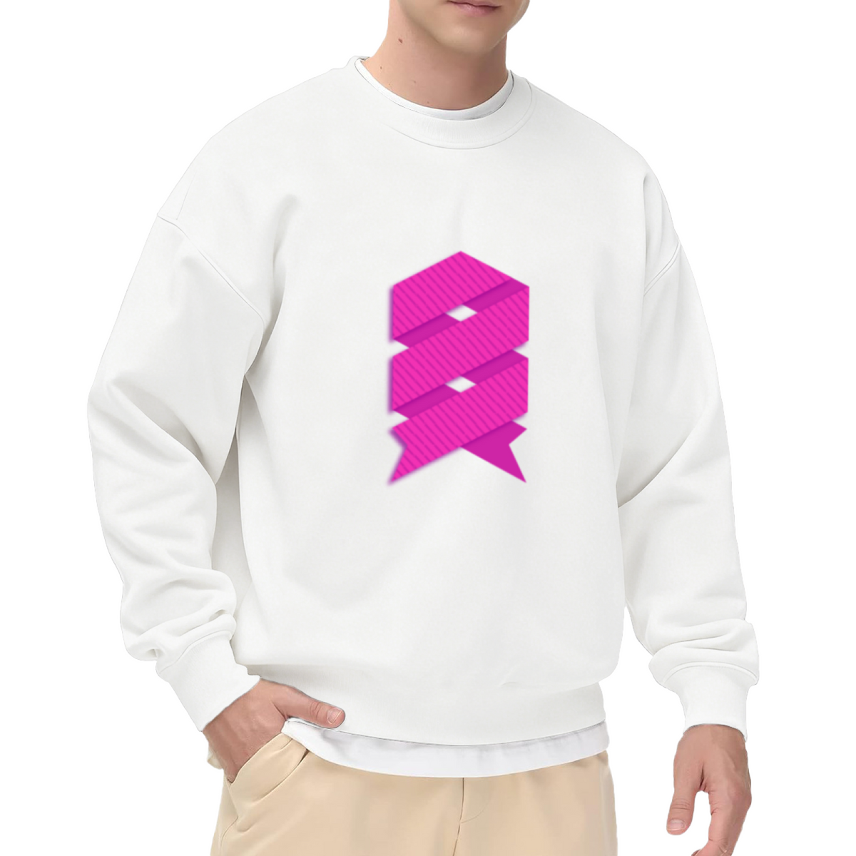 Abstract Geometric Ribbon Crewneck Sweatshirt - Modern Magenta Art Pullover, Minimalist Abstract Pattern, Trendy Streetwear Top
