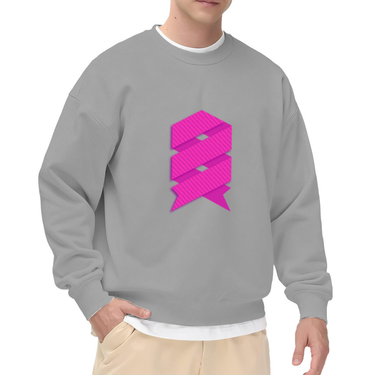 Abstract Geometric Ribbon Crewneck Sweatshirt - Modern Magenta Art Pullover, Minimalist Abstract Pattern, Trendy Streetwear Top