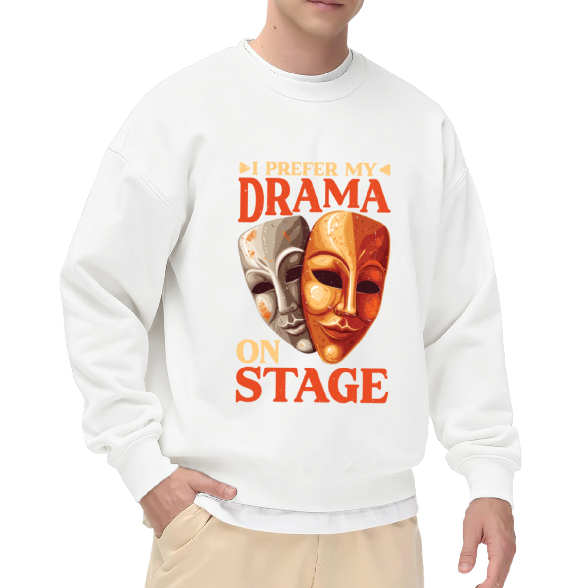 I Prefer My Drama On Stage Theater Masks Crewneck Sweatshirt | Comedy Tragedy Drama Club Pullover, Theater Kid Gift