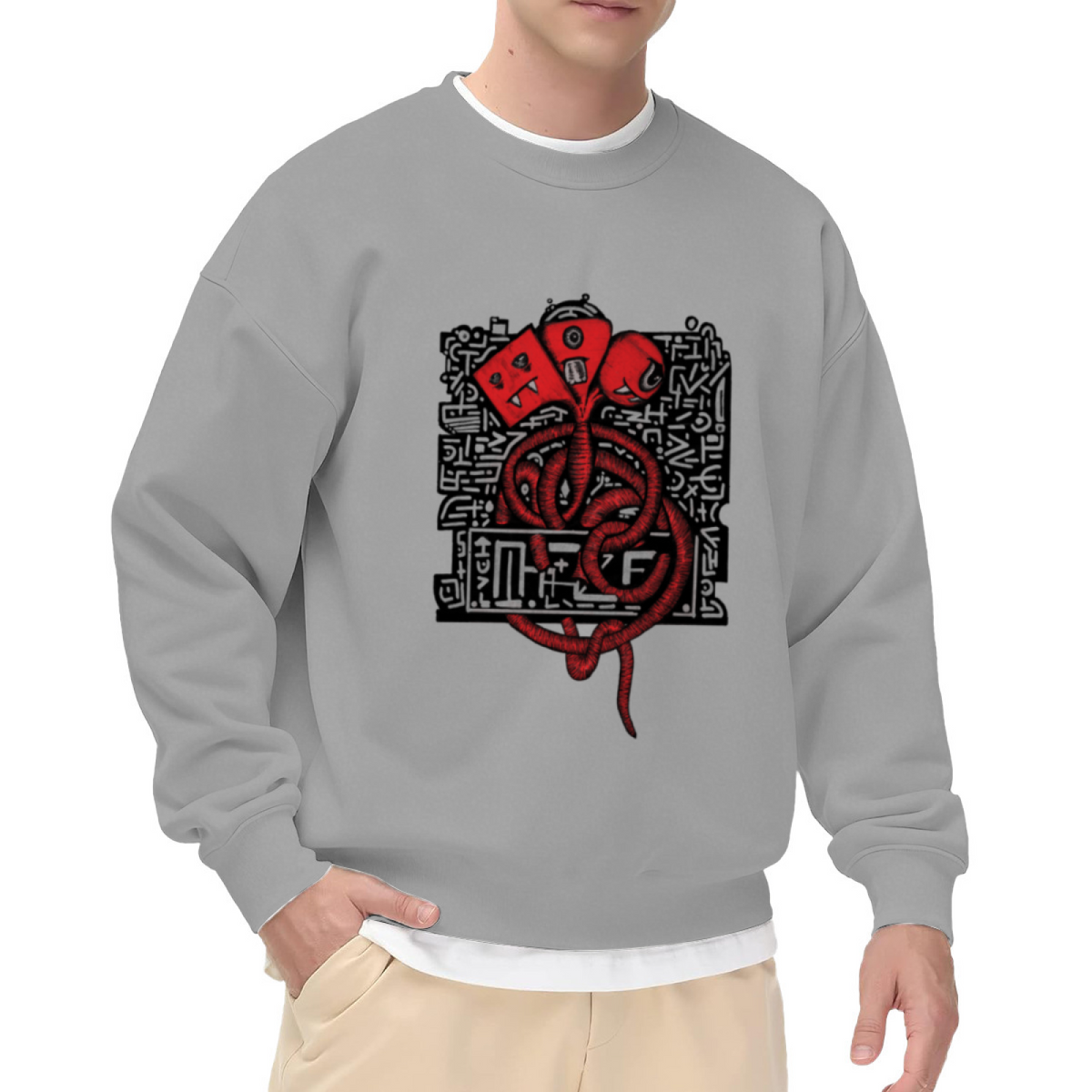 Red Tentacle Monster Graffiti Crewneck Sweatshirt | Urban Street Art Creature Graphic Pullover, Edgy Gift Top