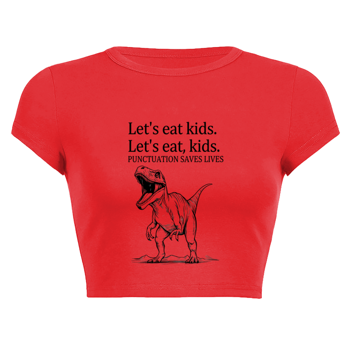 Punctuation Saves Lives Dinosaur Funny Meme Red Crop Top