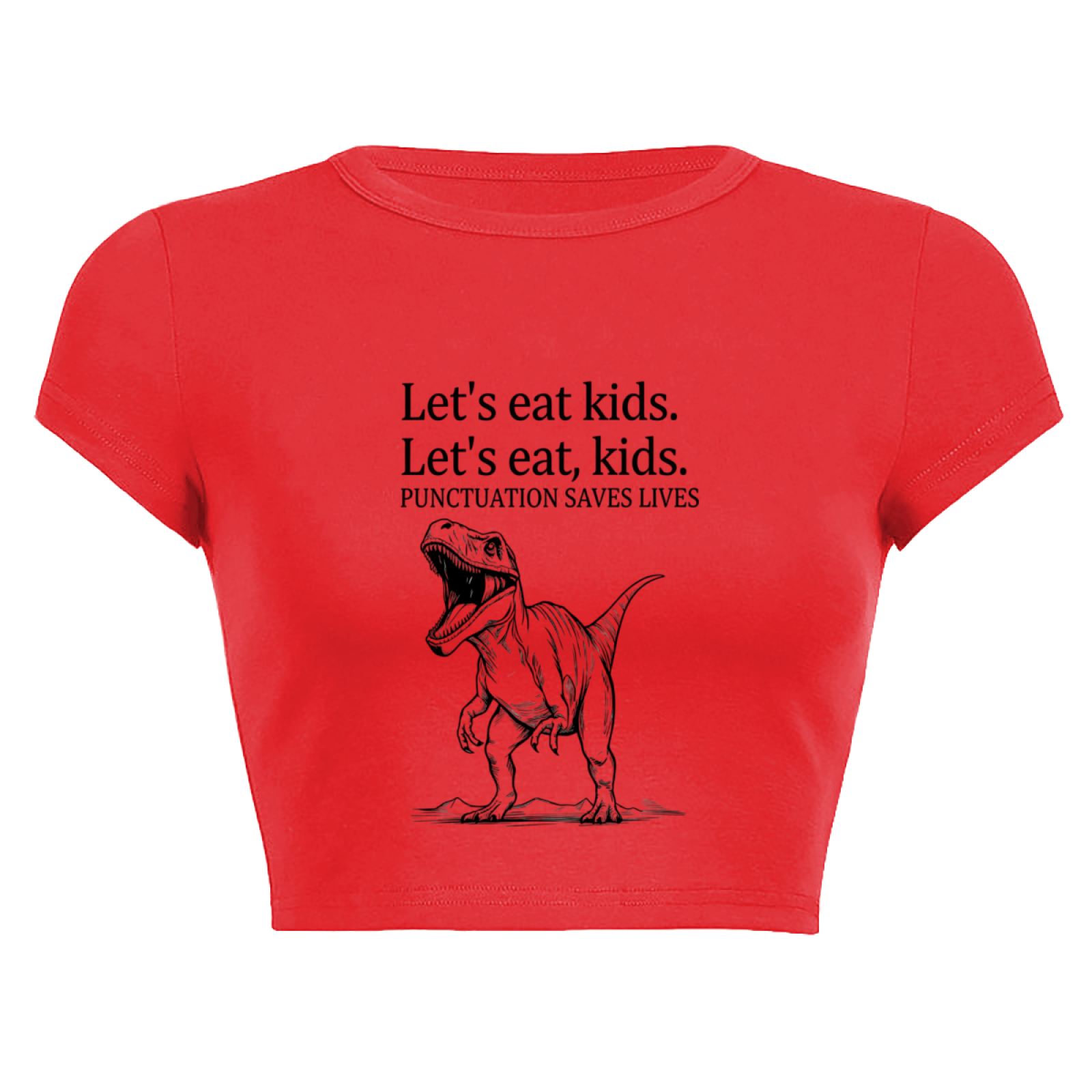 Punctuation Saves Lives Dinosaur Funny Meme Red Crop Top