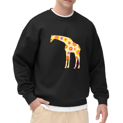 Floral Giraffe Silhouette Crewneck Sweatshirt, Retro Flower Pattern Pullover, Hippie Animal Gift