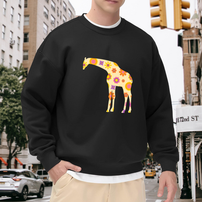 Floral Giraffe Silhouette Crewneck Sweatshirt, Retro Flower Pattern Pullover, Hippie Animal Gift