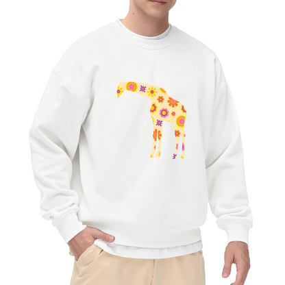 Floral Giraffe Silhouette Crewneck Sweatshirt, Retro Flower Pattern Pullover, Hippie Animal Gift