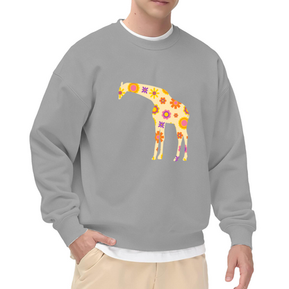 Floral Giraffe Silhouette Crewneck Sweatshirt, Retro Flower Pattern Pullover, Hippie Animal Gift