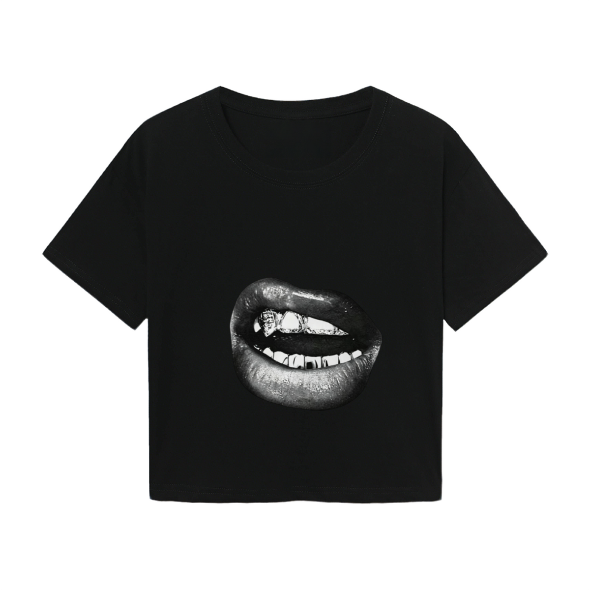 Grill Lips Dark Punk Graphic Crop Tee