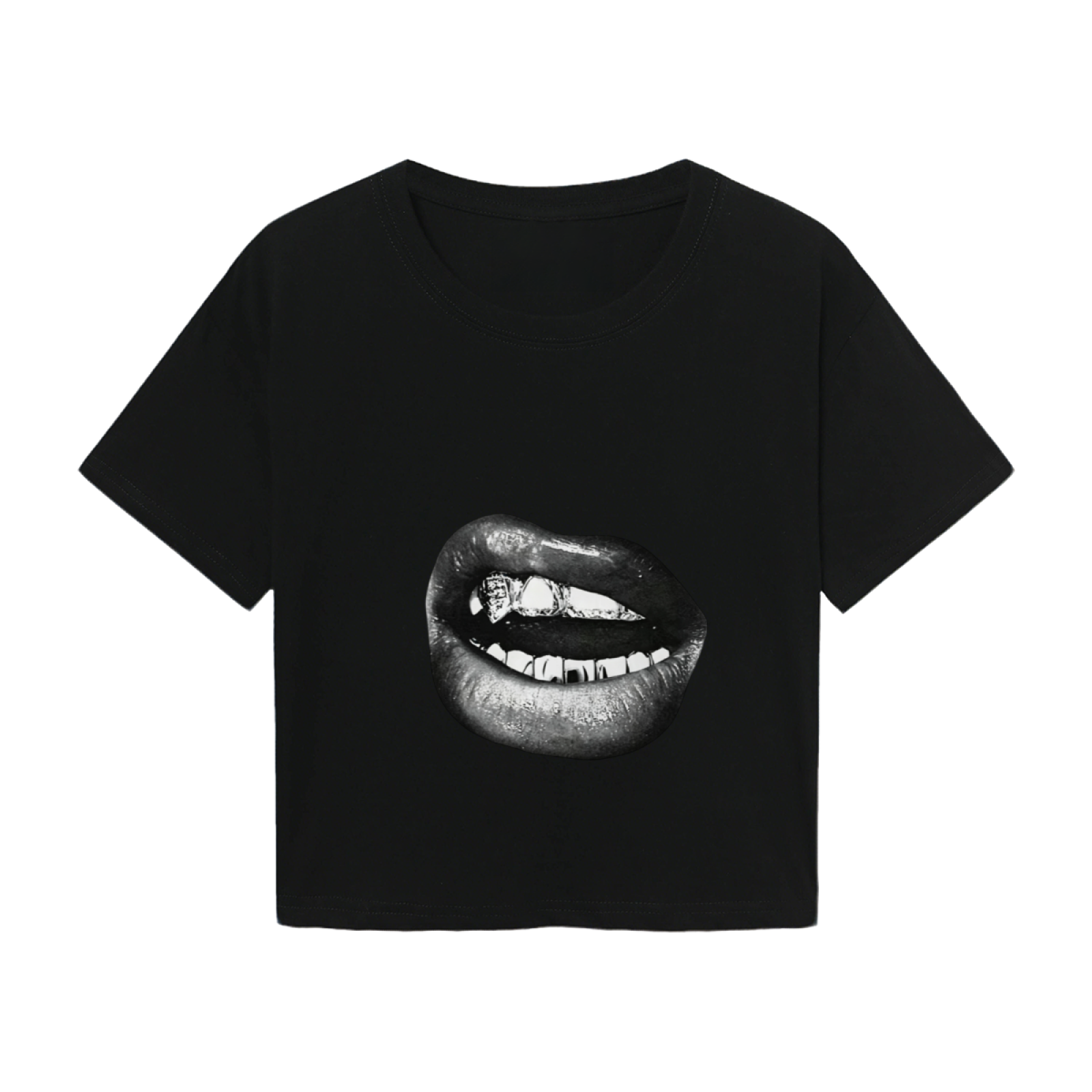 Grill Lips Dark Punk Graphic Crop Tee