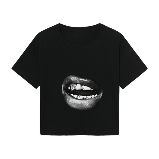 Grill Lips Dark Punk Graphic Crop Tee