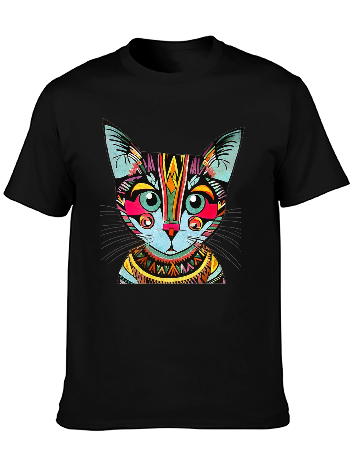 Colorful Geometric Cat Graphic T-Shirt