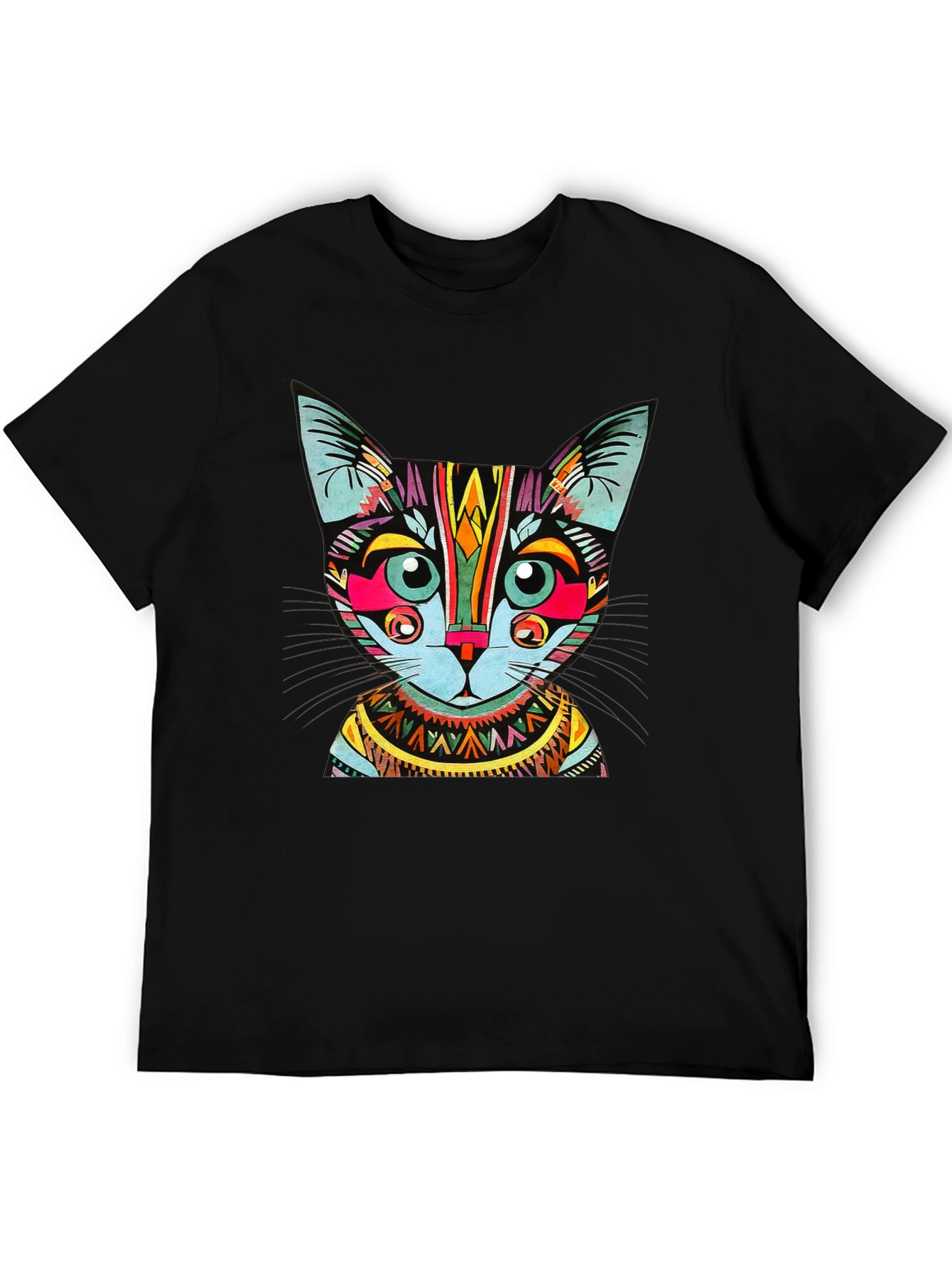 Colorful Geometric Cat Graphic T-Shirt