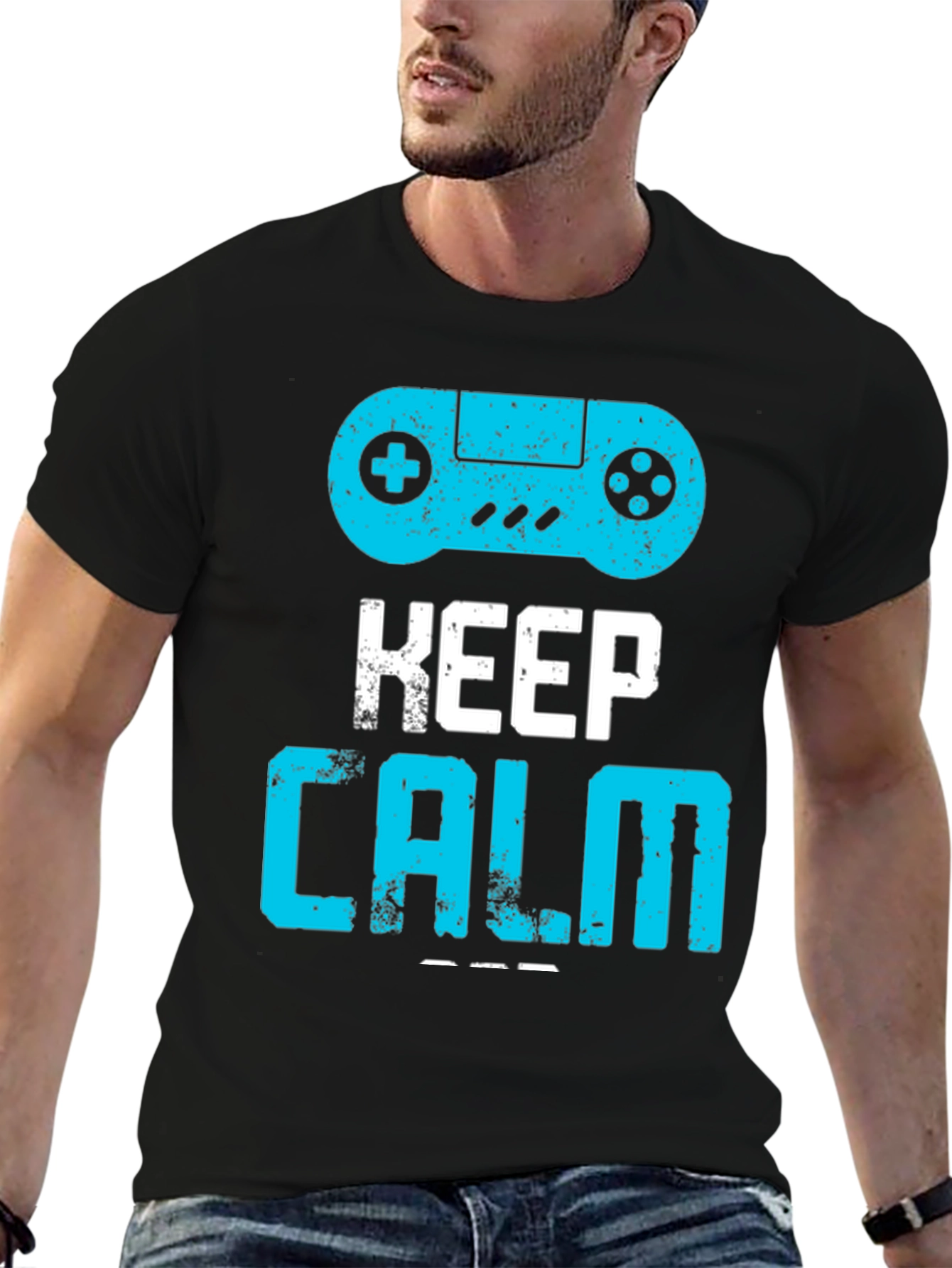 Keep Calm and Game On Black Graphic Tee