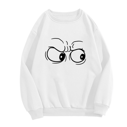 Side Eye Cartoon Eyes Crewneck Sweatshirt | Funny Grumpy Judging Face Graphic Pullover, Sarcastic Gift Top