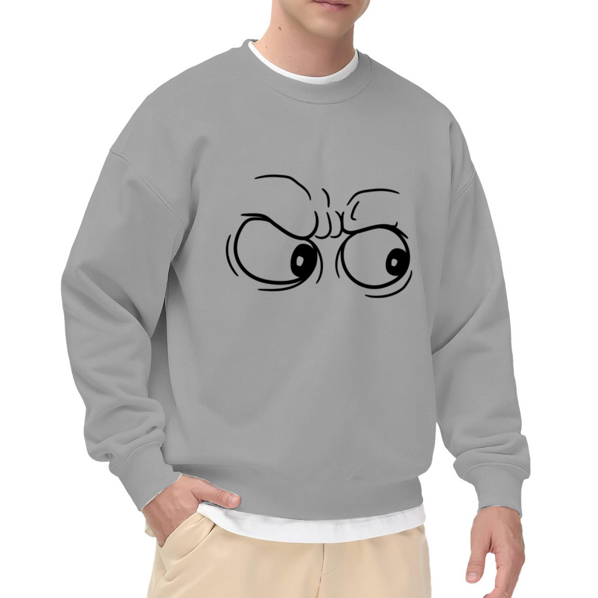 Side Eye Cartoon Eyes Crewneck Sweatshirt | Funny Grumpy Judging Face Graphic Pullover, Sarcastic Gift Top