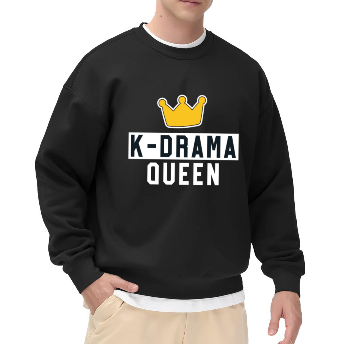 K-Drama Queen Crewneck Sweatshirt with Crown Graphic for Korean Drama Lovers