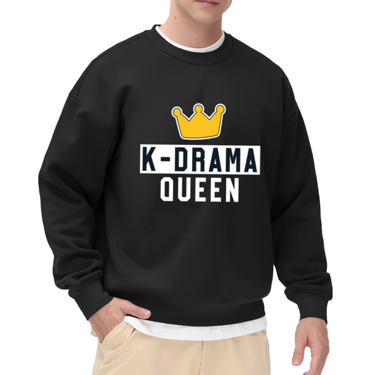 K-Drama Queen Crewneck Sweatshirt with Crown Graphic for Korean Drama Lovers