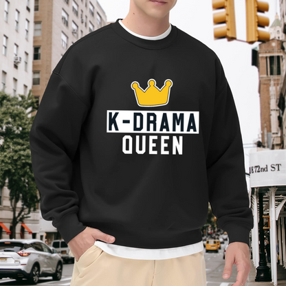 K-Drama Queen Crewneck Sweatshirt with Crown Graphic for Korean Drama Lovers