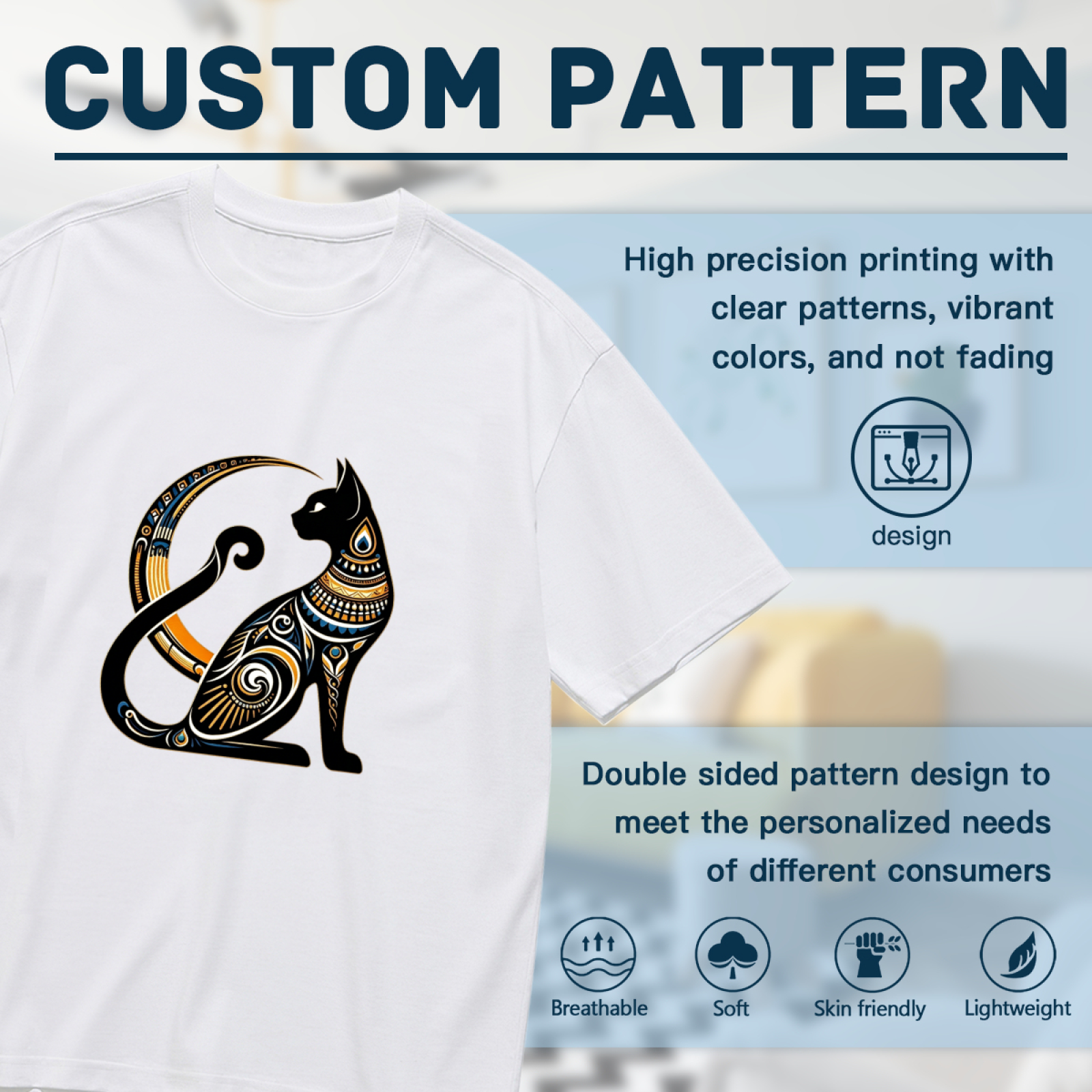 Ornate Egyptian Bastet Black Cat Golden Crescent Moon Art Tee