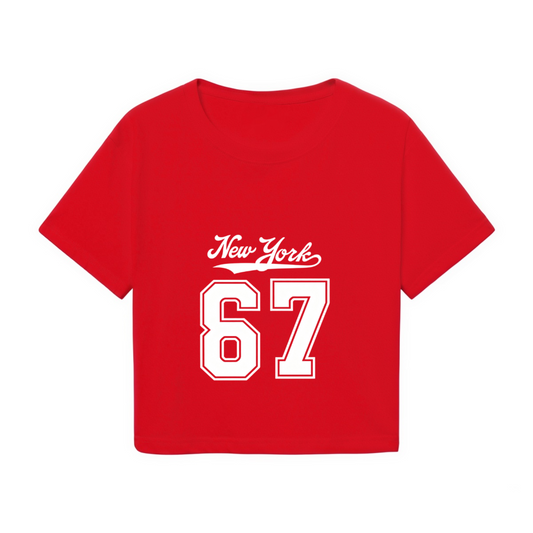 Retro New York 67 Vintage Red Cropped T-Shirt ¨C Sporty City Number Top