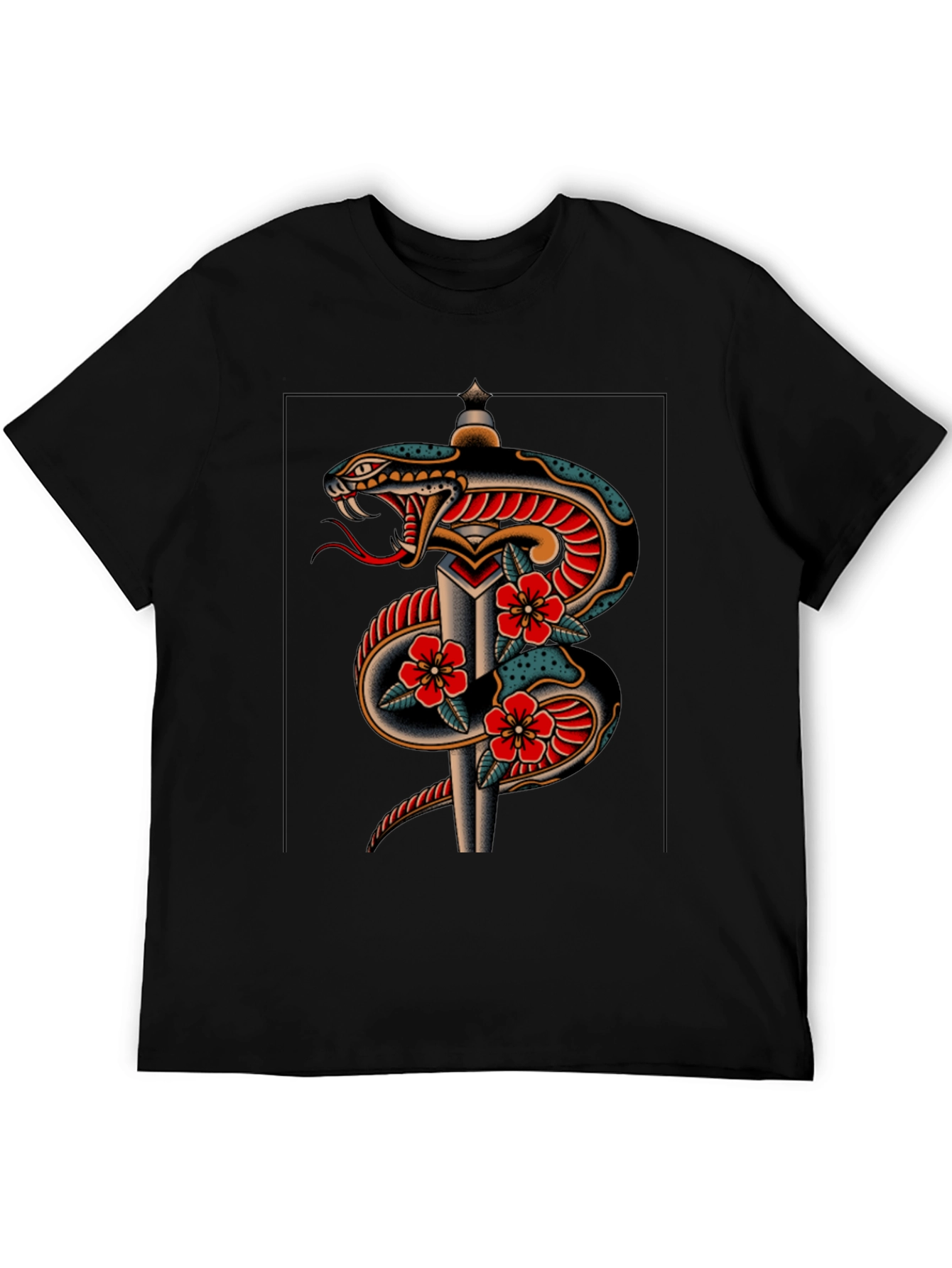 Snake & Dagger Graphic Print Black Tee