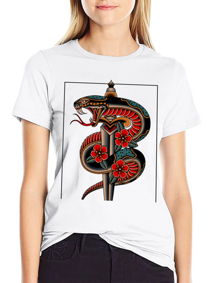 Snake & Dagger Graphic Print Black Tee
