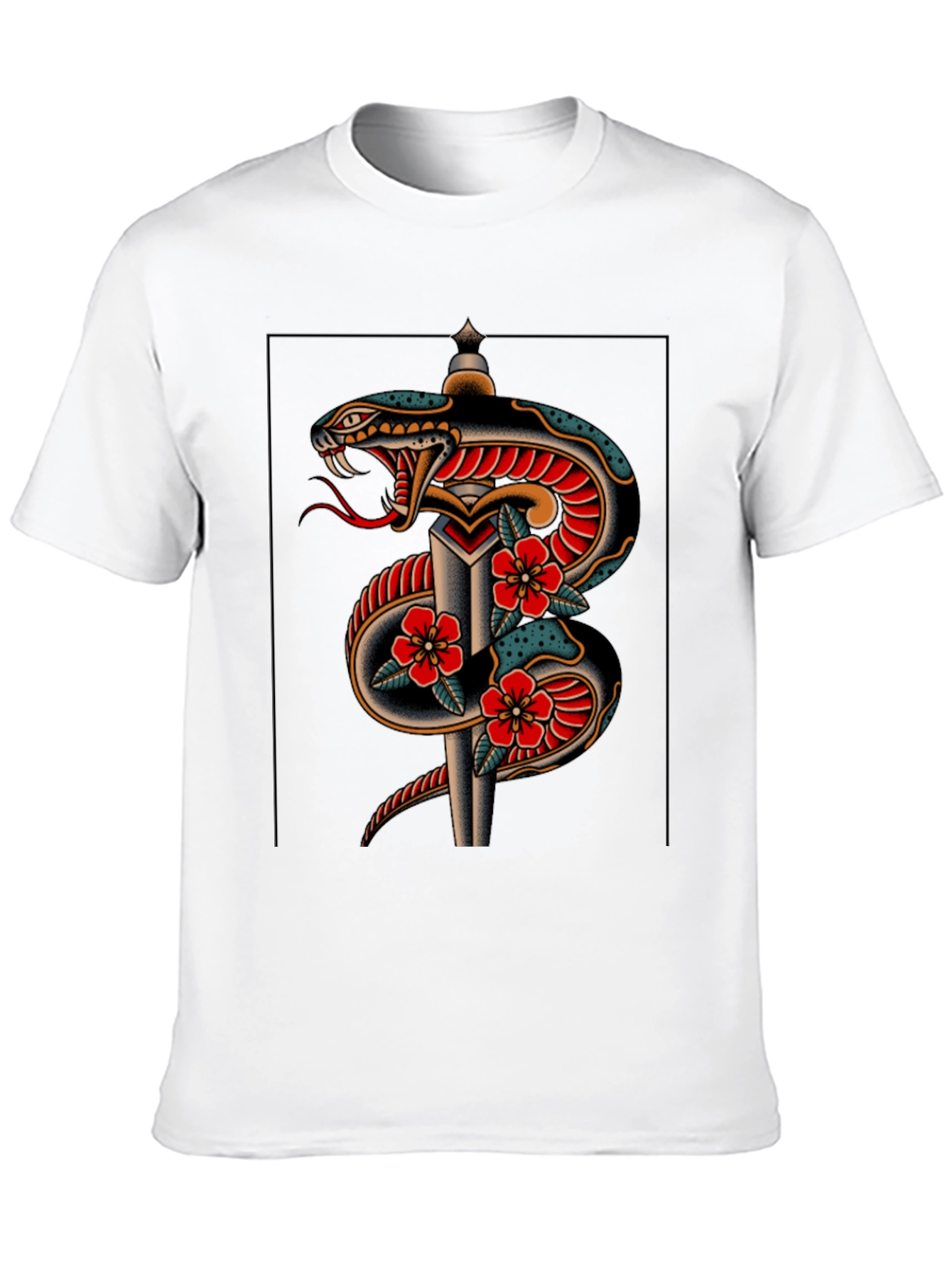 Snake & Dagger Graphic Print Black Tee