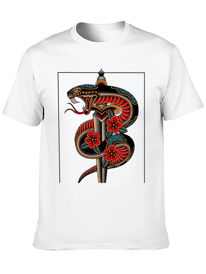 Snake & Dagger Graphic Print Black Tee