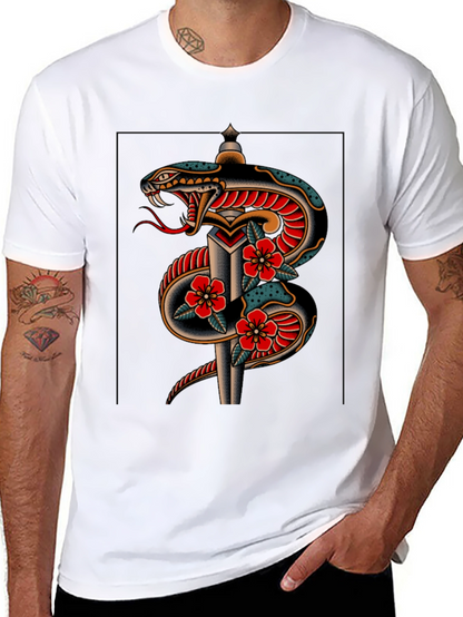 Snake & Dagger Graphic Print Black Tee