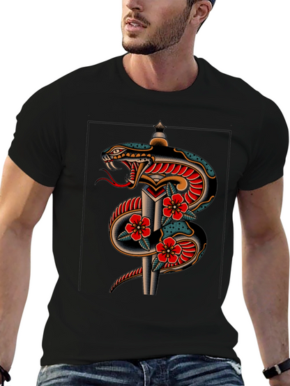 Snake & Dagger Graphic Print Black Tee