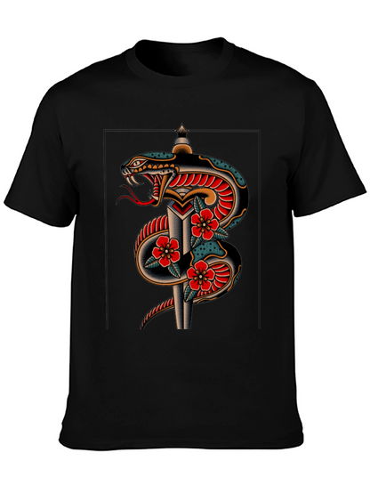 Snake & Dagger Graphic Print Black Tee