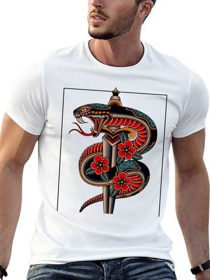 Snake & Dagger Graphic Print Black Tee