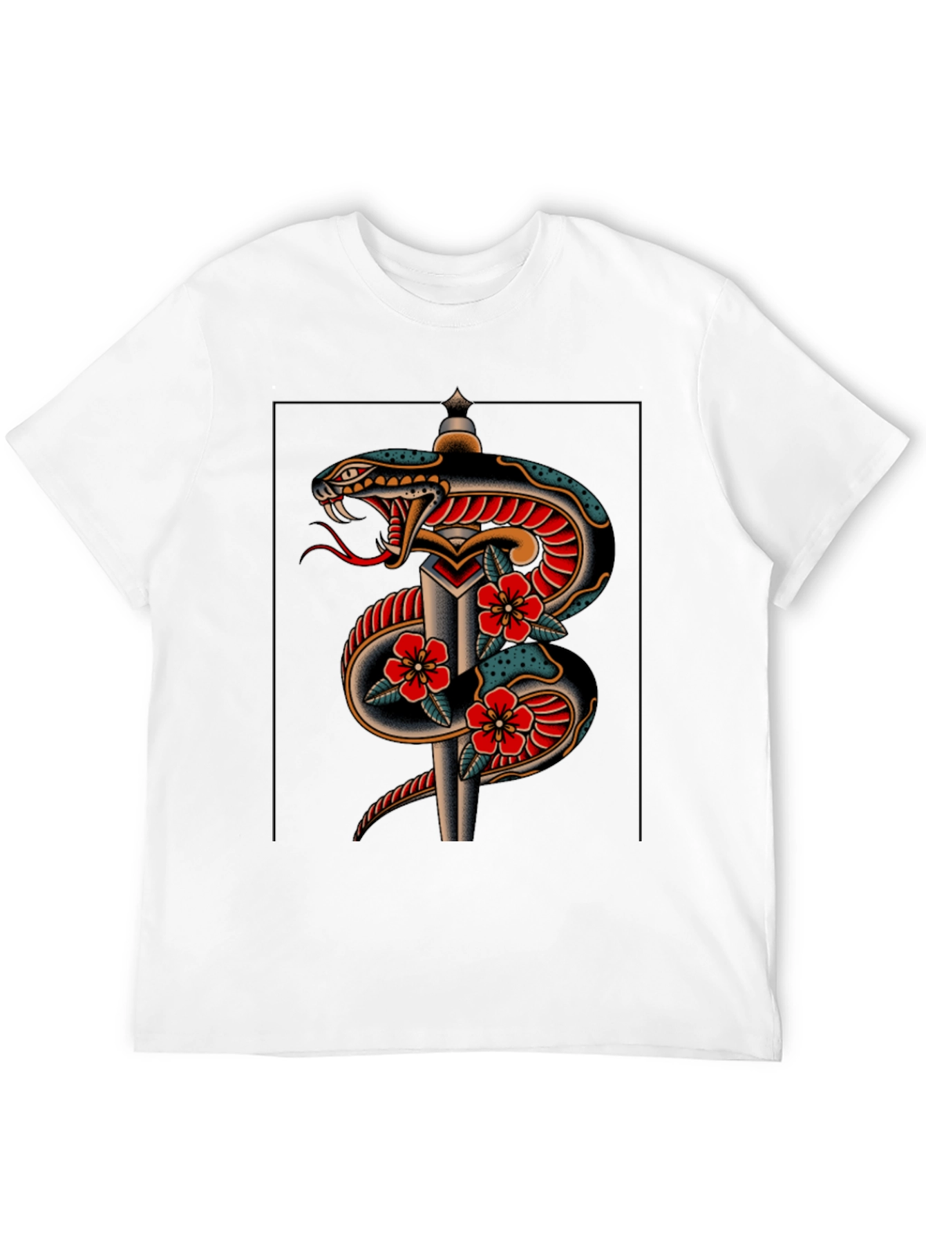 Snake & Dagger Graphic Print Black Tee