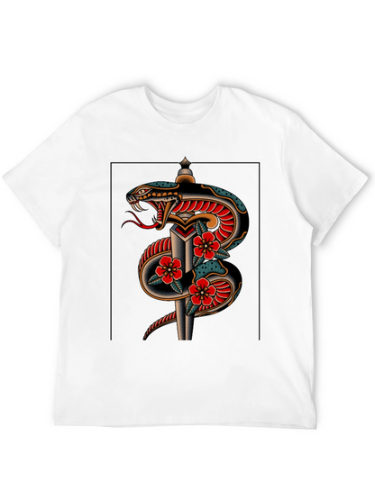 Snake & Dagger Graphic Print Black Tee