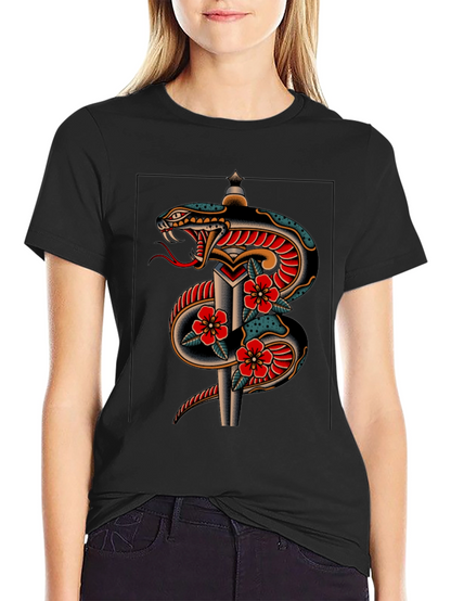 Snake & Dagger Graphic Print Black Tee