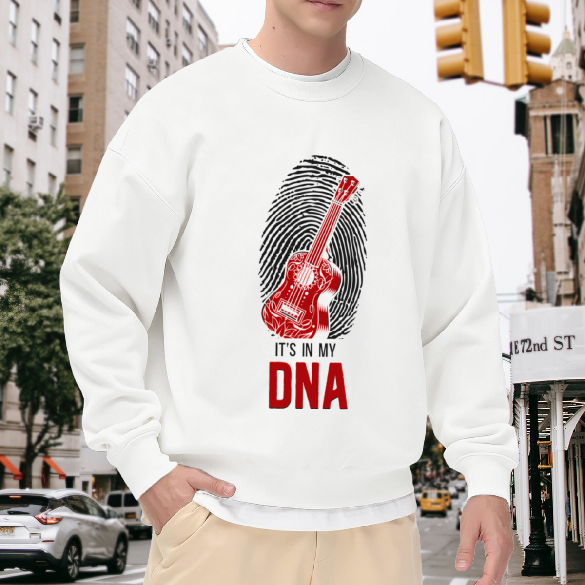 It's In My DNA Guitar Fingerprint Music Crewneck Sweatshirt | Rock Guitarist Passion Pullover, Musician Gift