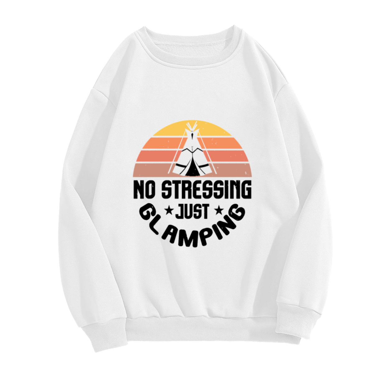 No Stressing Just Glamping Tipi Tent Crewneck Sweatshirt, Retro Sunset Camping Pullover, Outdoor Gift