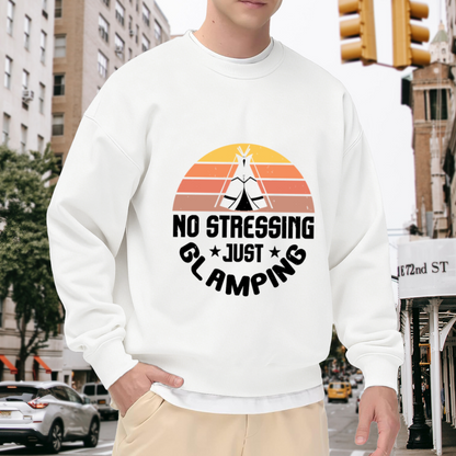 No Stressing Just Glamping Tipi Tent Crewneck Sweatshirt, Retro Sunset Camping Pullover, Outdoor Gift