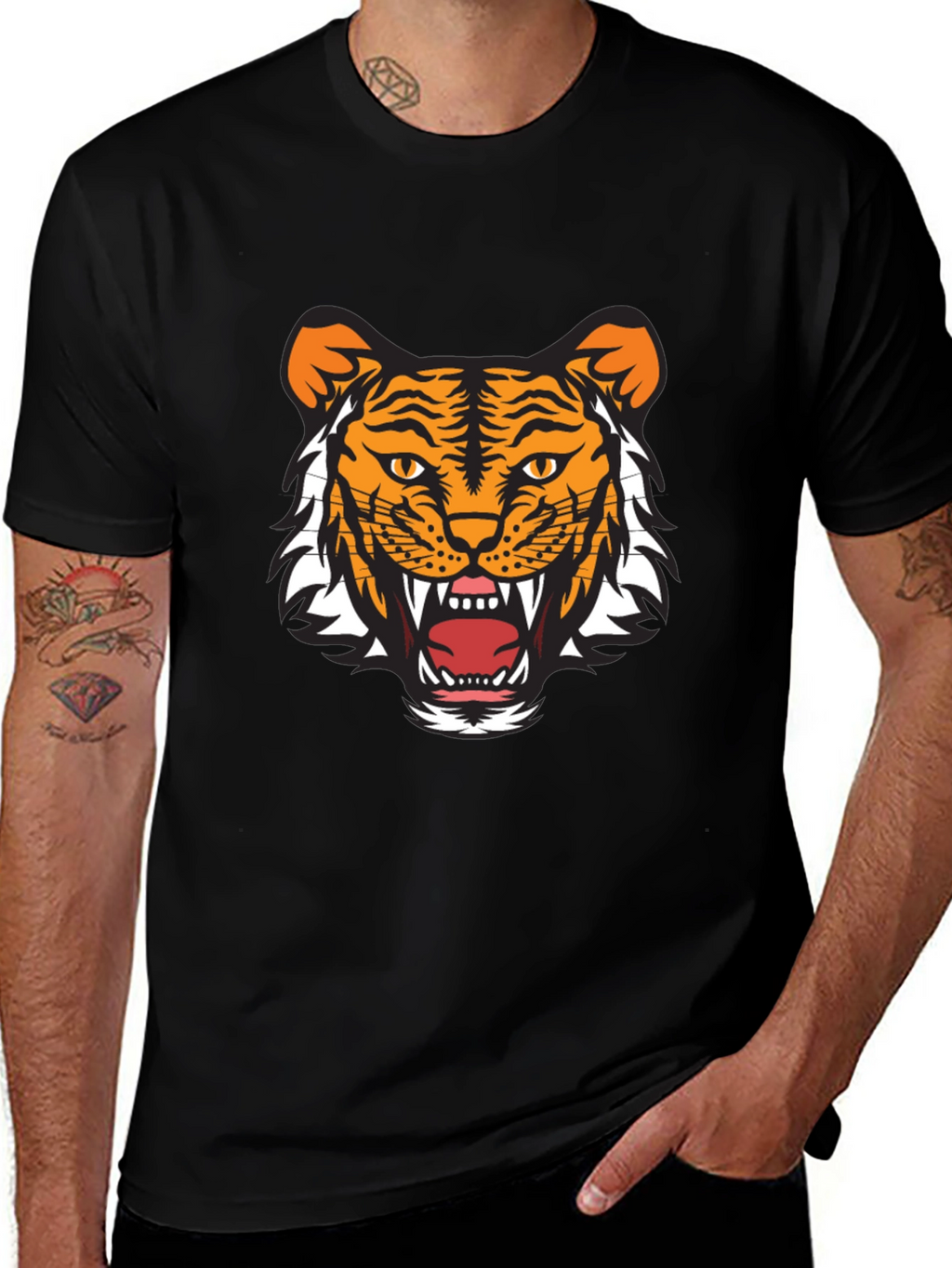Mens Black Tiger Graphic Tee - Fierce & Stylish