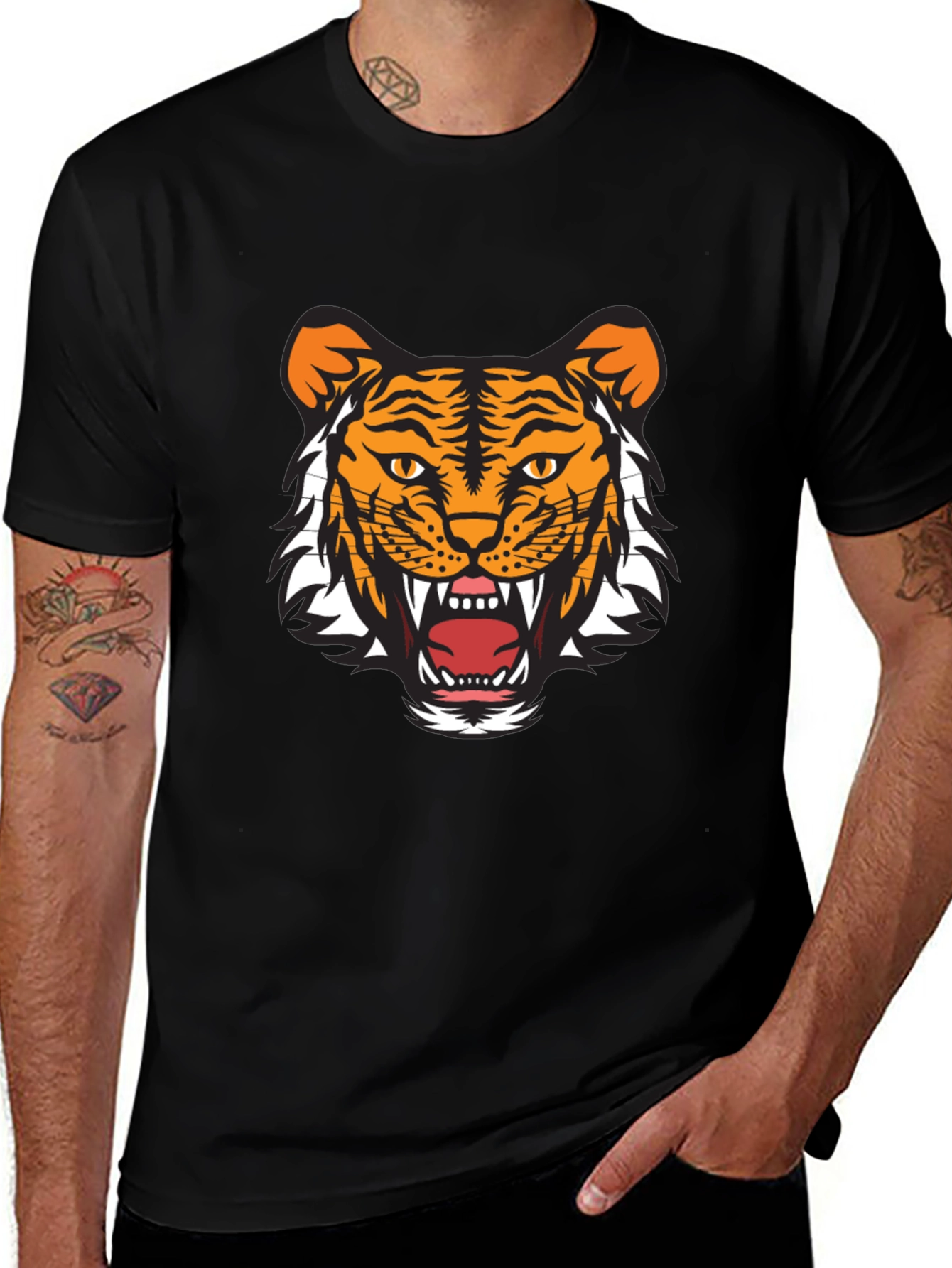 Mens Black Tiger Graphic Tee - Fierce & Stylish