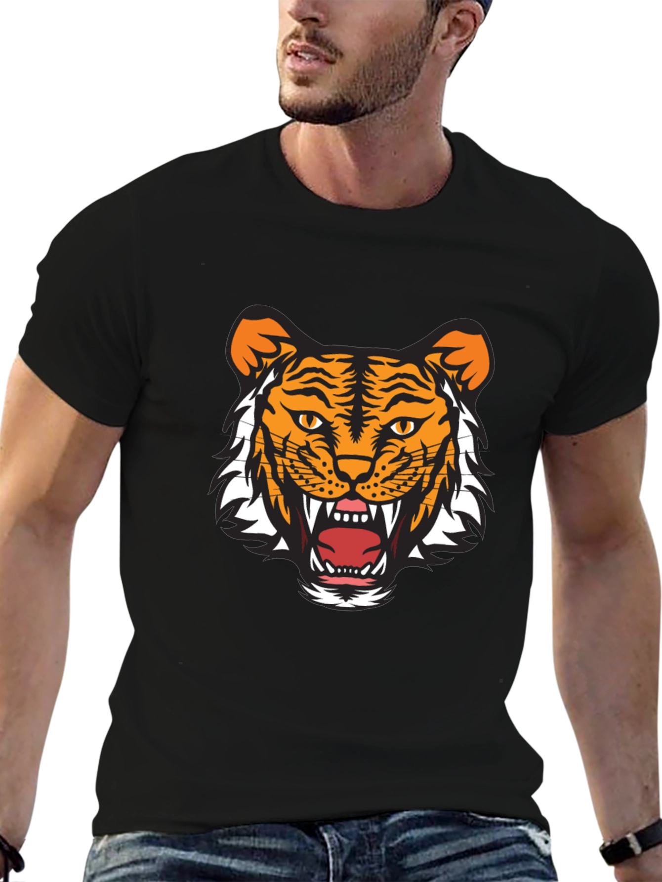 Mens Black Tiger Graphic Tee - Fierce & Stylish