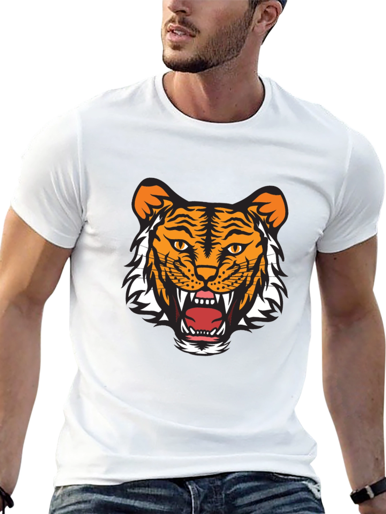 Mens Black Tiger Graphic Tee - Fierce & Stylish