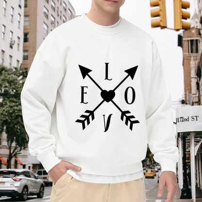 Love Crossed Arrows Heart Crewneck Sweatshirt | Minimalist Romantic Letter Graphic Pullover, Valentine's Day Gift