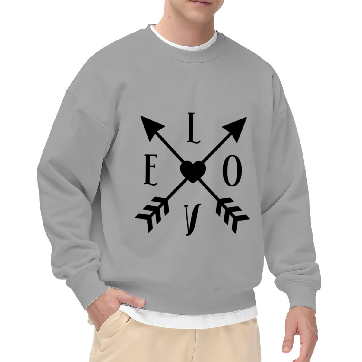 Love Crossed Arrows Heart Crewneck Sweatshirt | Minimalist Romantic Letter Graphic Pullover, Valentine's Day Gift