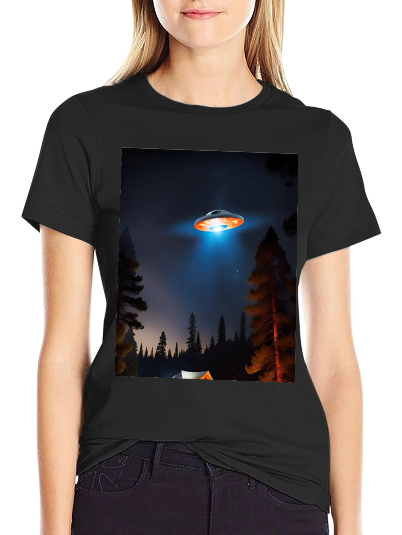 UFO Camping Trip T-Shirt - Black Cotton Blend