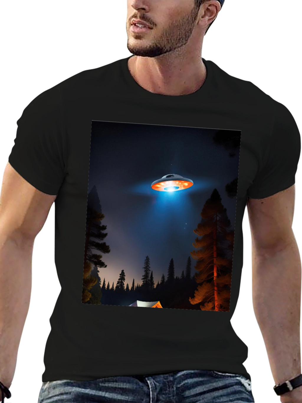 UFO Camping Trip T-Shirt - Black Cotton Blend